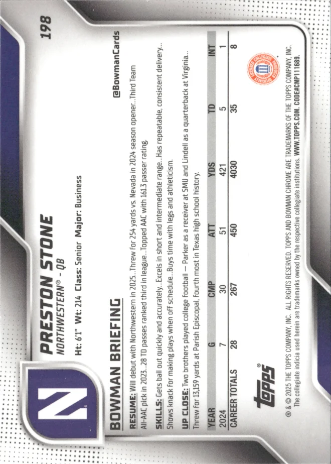 Preston Stone card back
