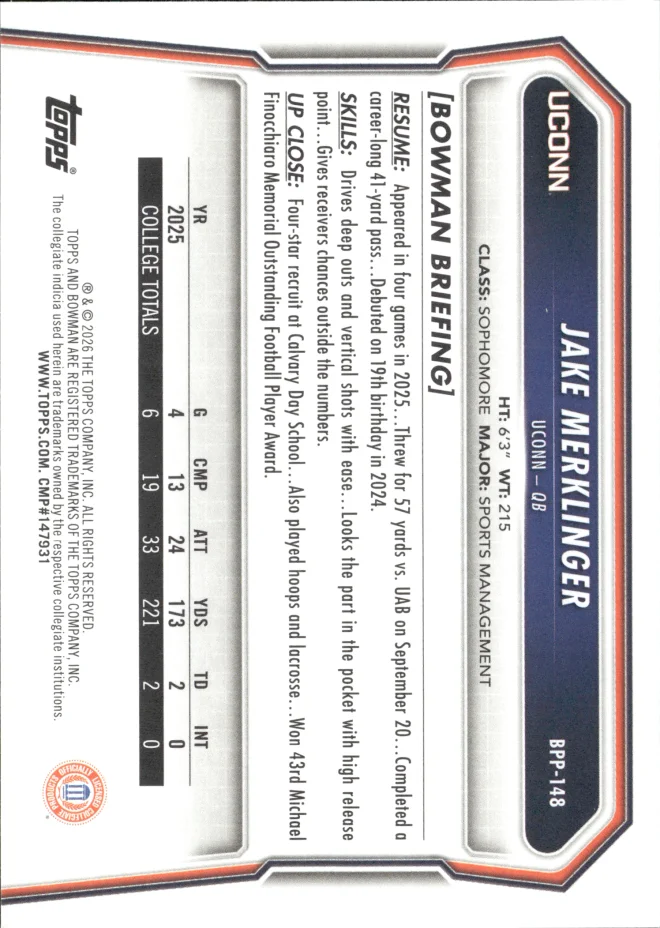 Jake Merklinger card back