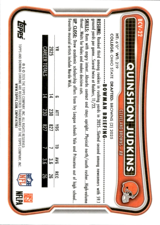 Quinshon Judkins card back