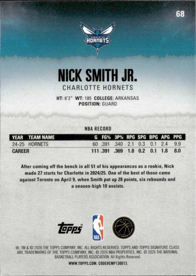 Nick Smith Jr. card back