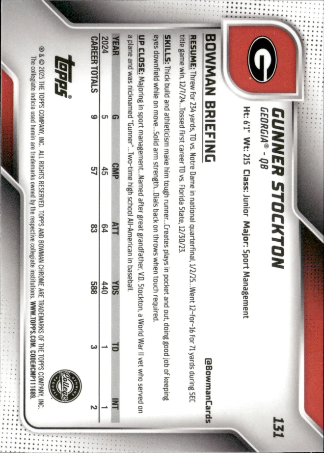 Gunner Stockton card back