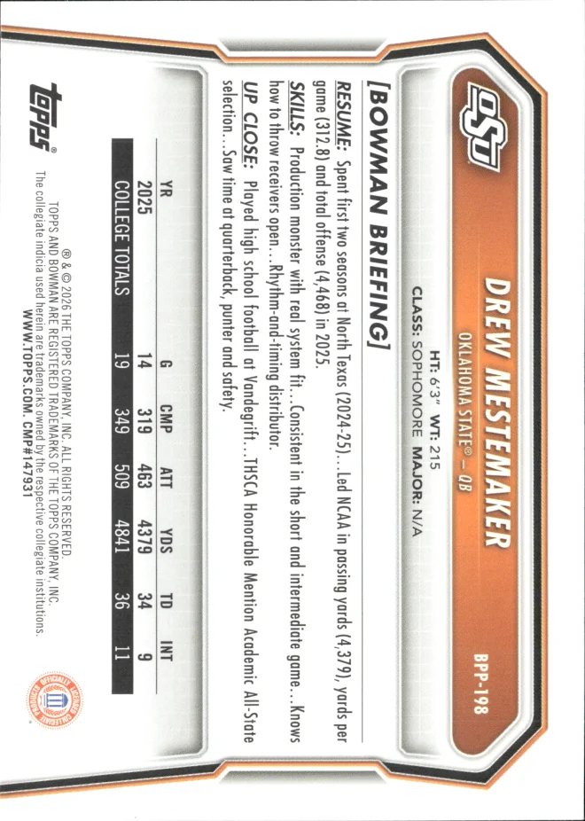 Drew Mestemaker card back
