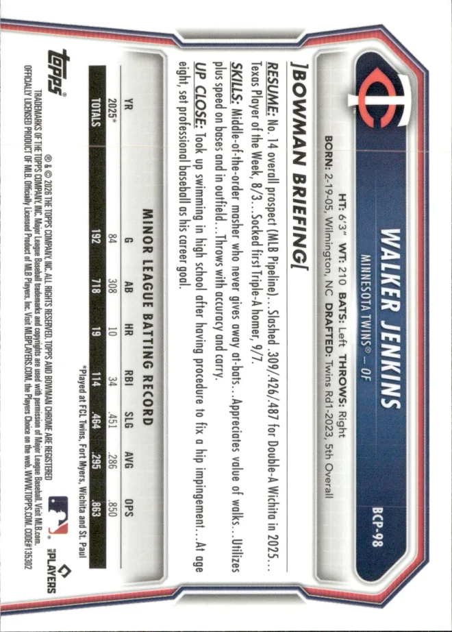 Walker Jenkins card back