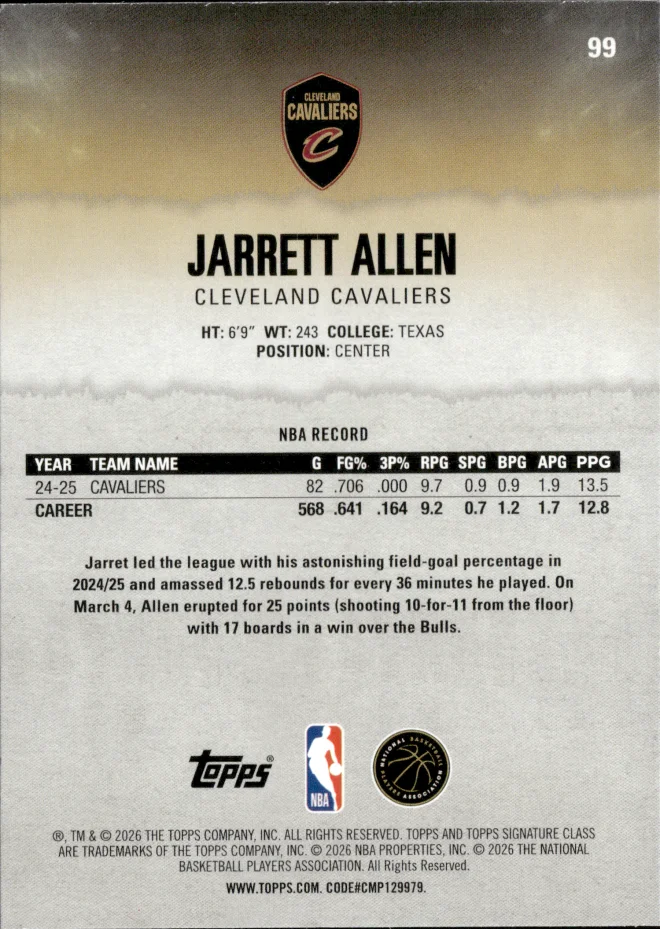 Jarrett Allen card back