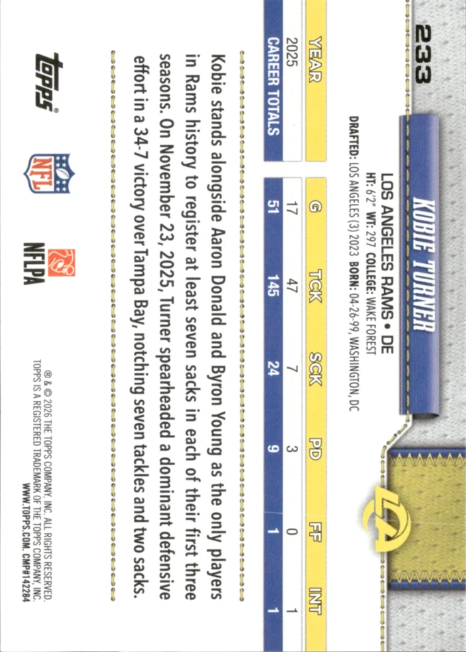 Kobie Turner card back