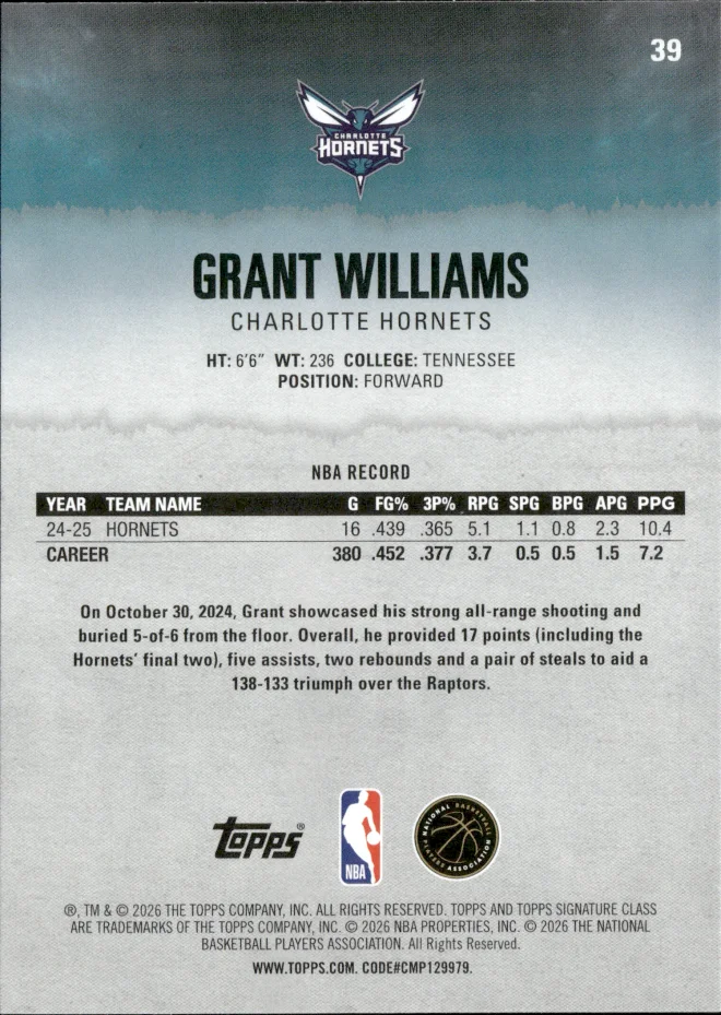 Grant Williams card back