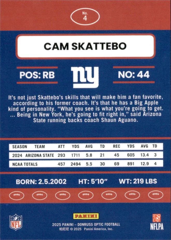 Cam Skattebo card back