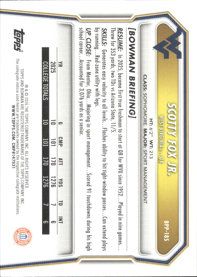 Scotty Fox Jr. card back