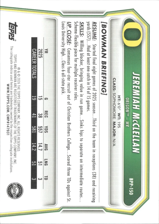 Jeremiah McClellan card back