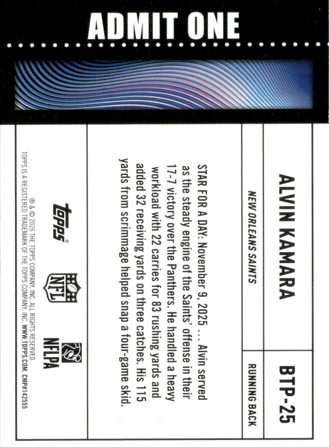 Alvin Kamara card back
