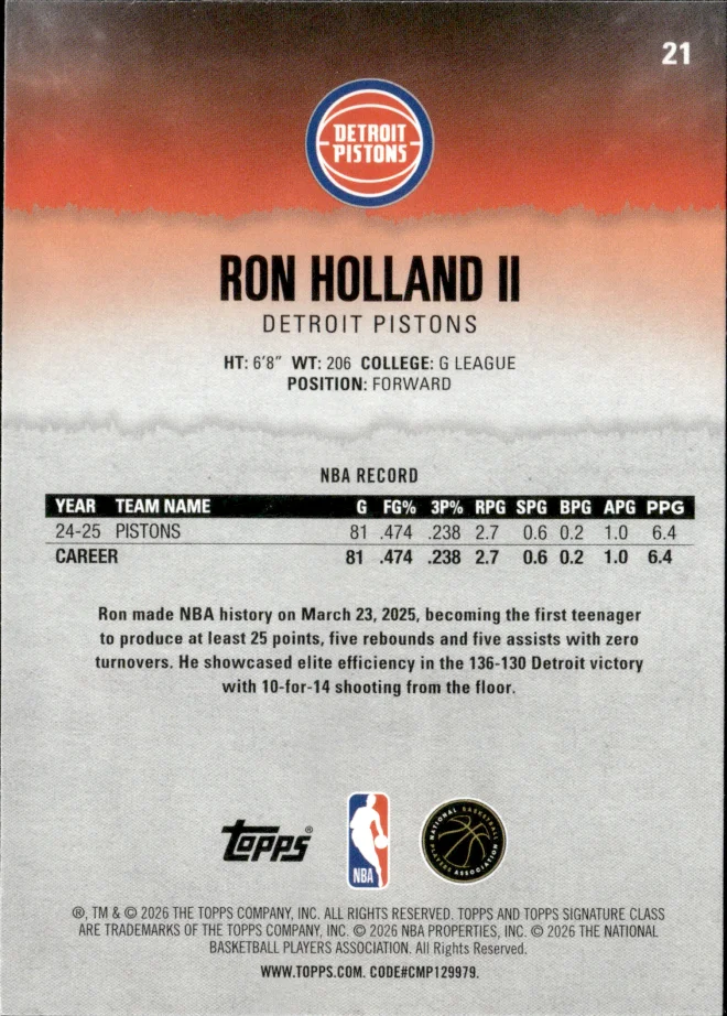 Ron Holland II card back