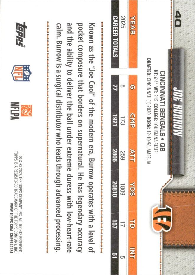 Joe Burrow card back