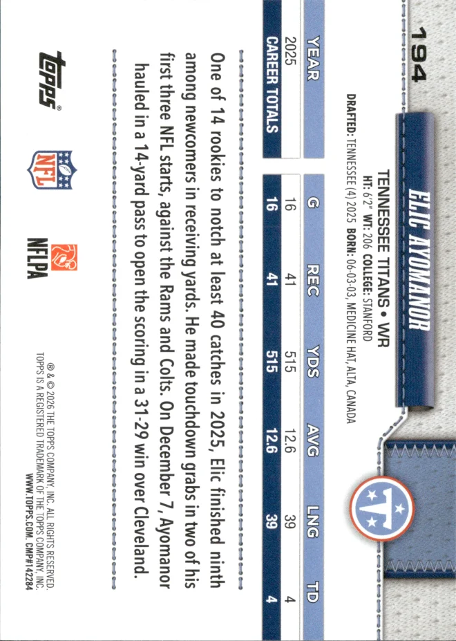 Elic Ayomanor card back