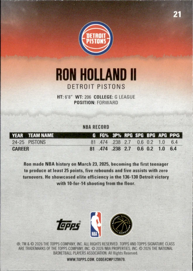 Ron Holland II card back
