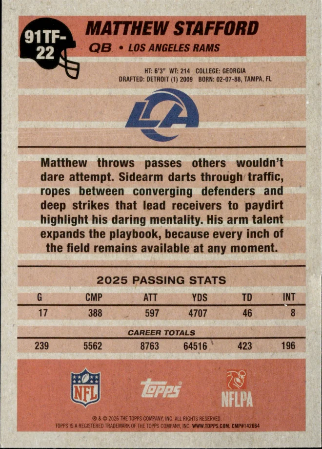 Matthew Stafford card back