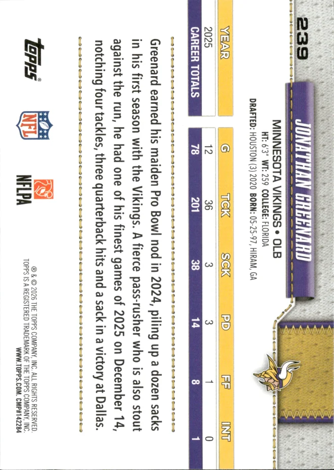 Jonathan Greenard card back