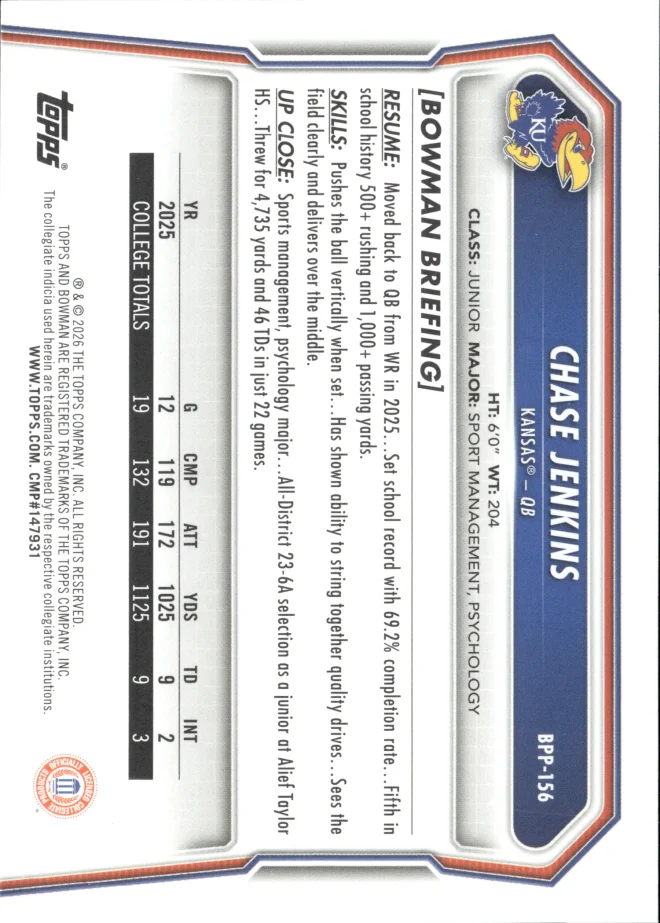 Chase Jenkins card back
