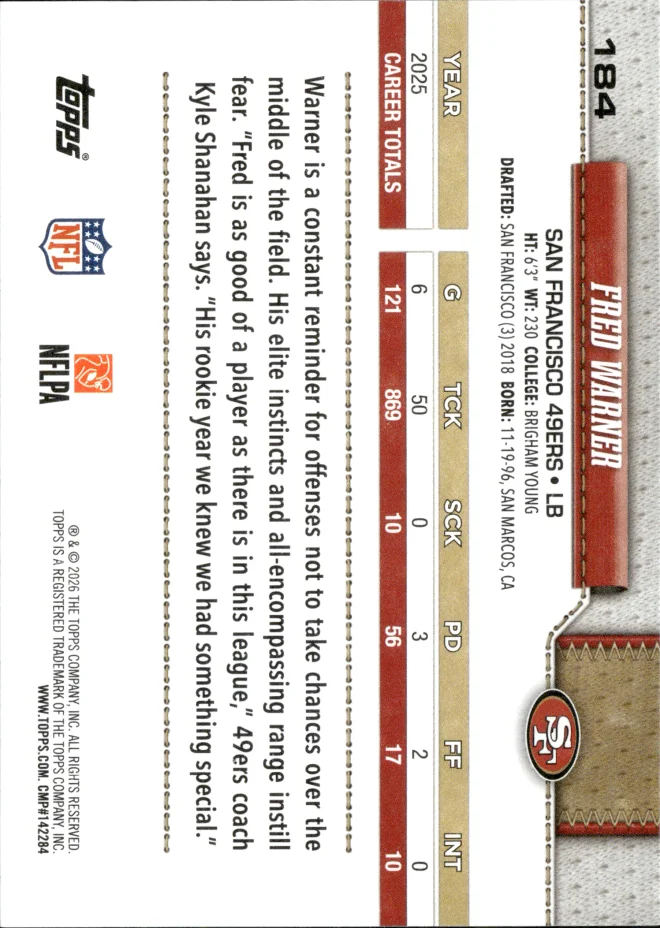 Fred Warner card back