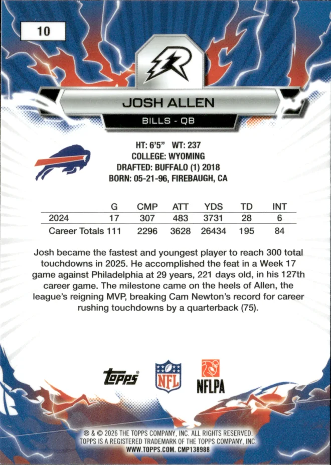 Josh Allen card back