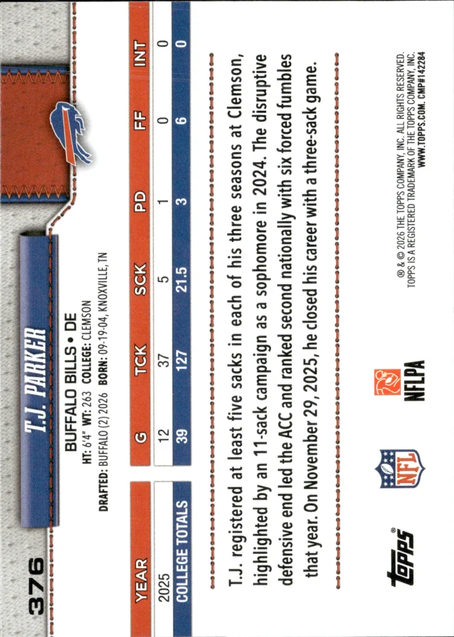 T.J. Parker card back