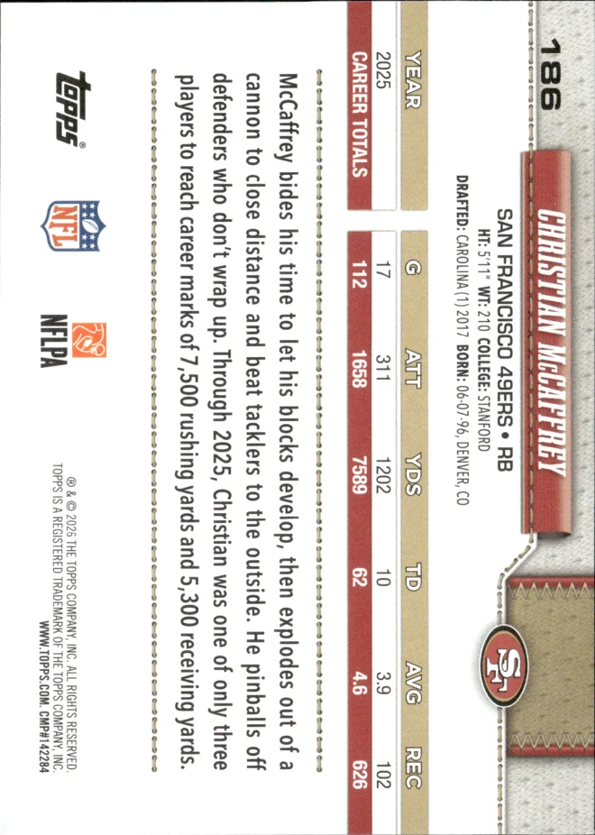 Christian McCaffrey card back