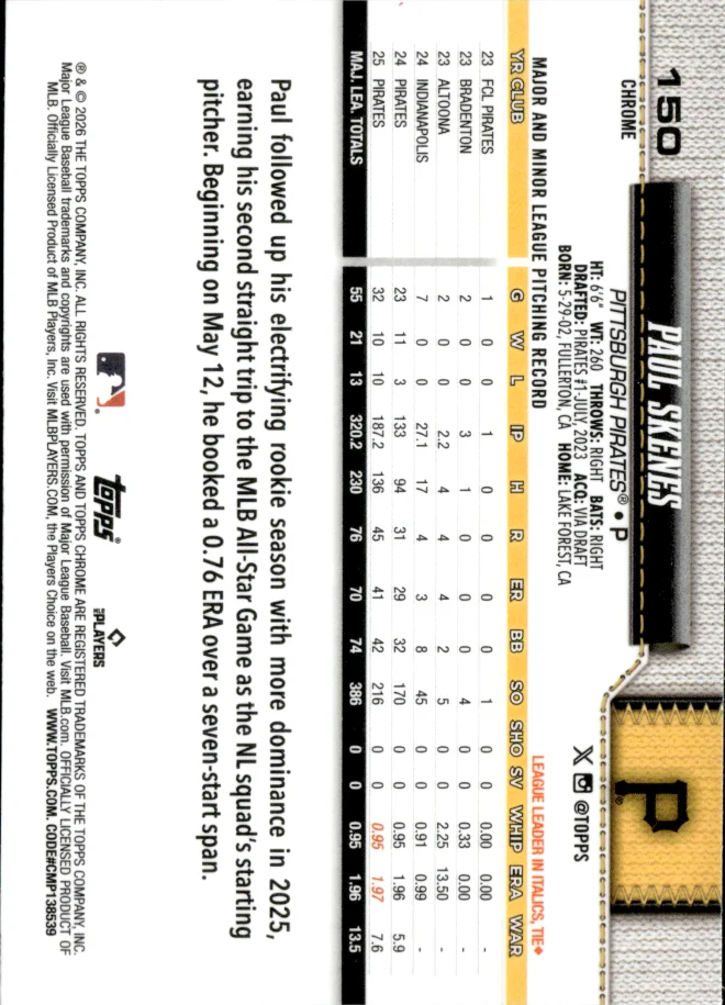 Paul Skenes card back