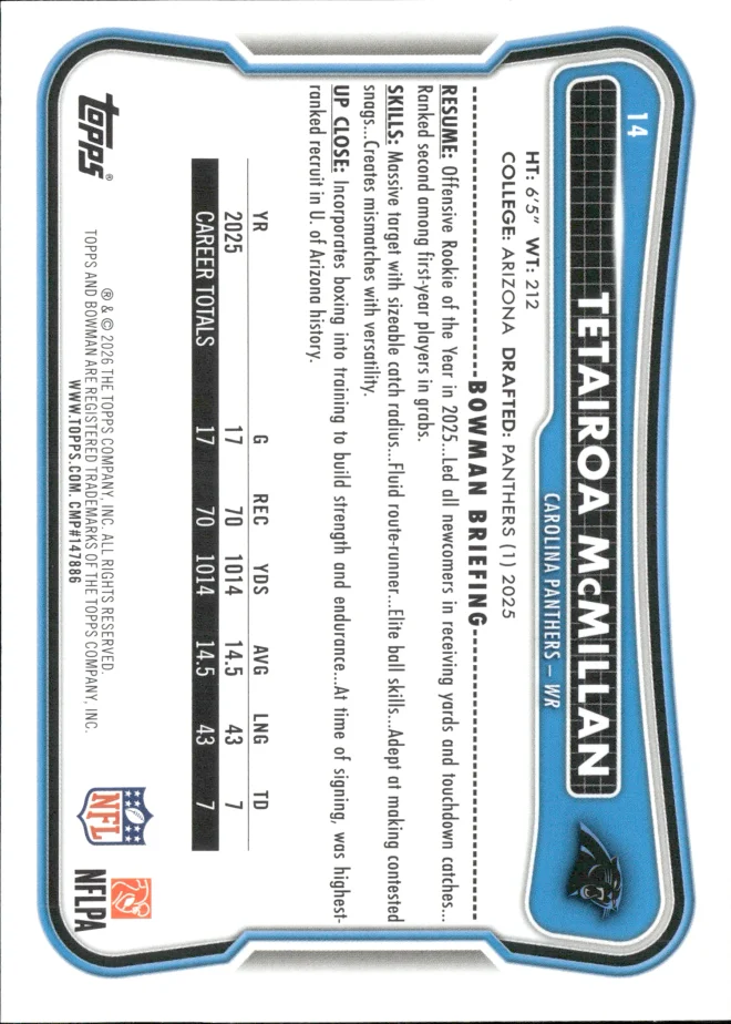 Tetairoa McMillan card back