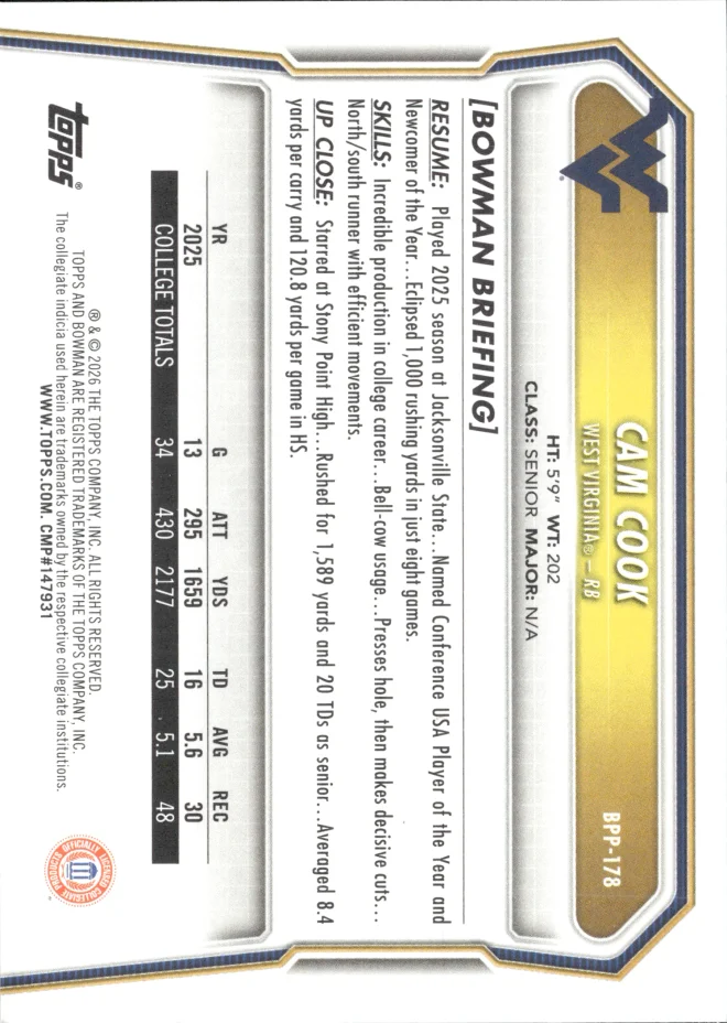 Cam Cook card back
