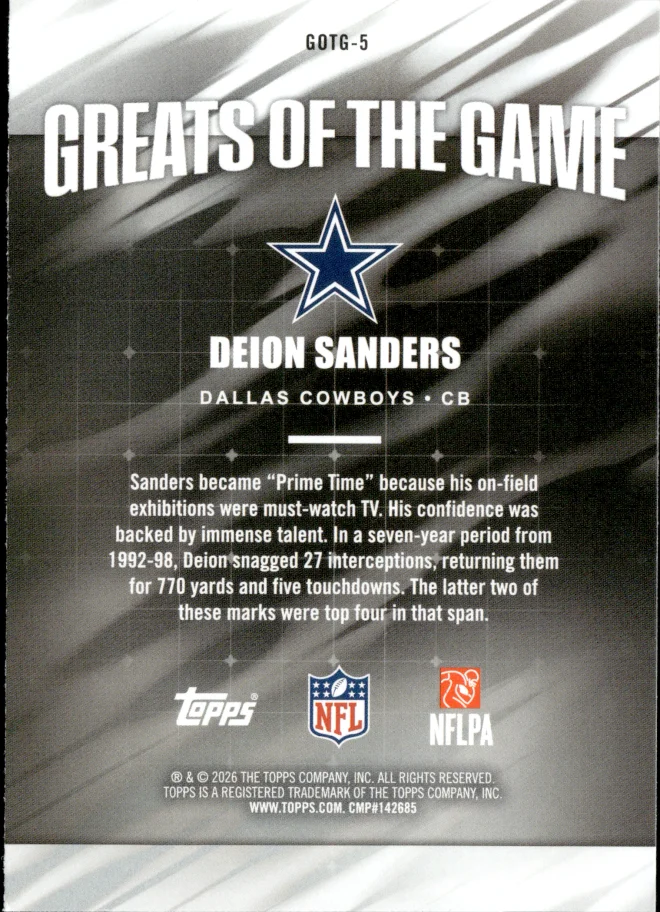 Deion Sanders card back
