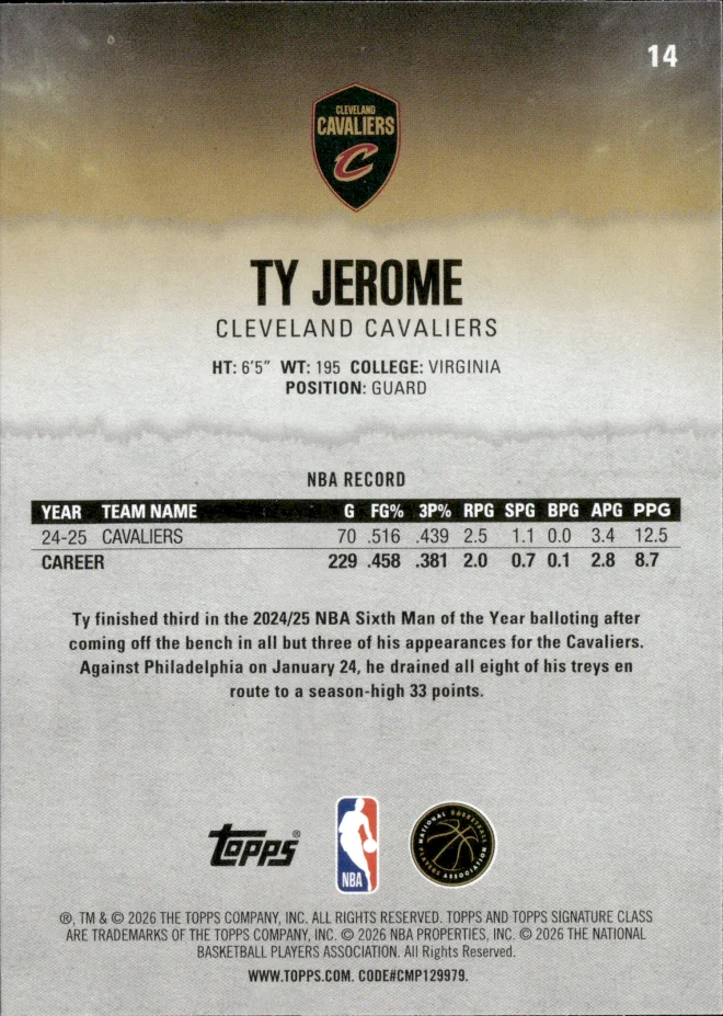 Ty Jerome card back