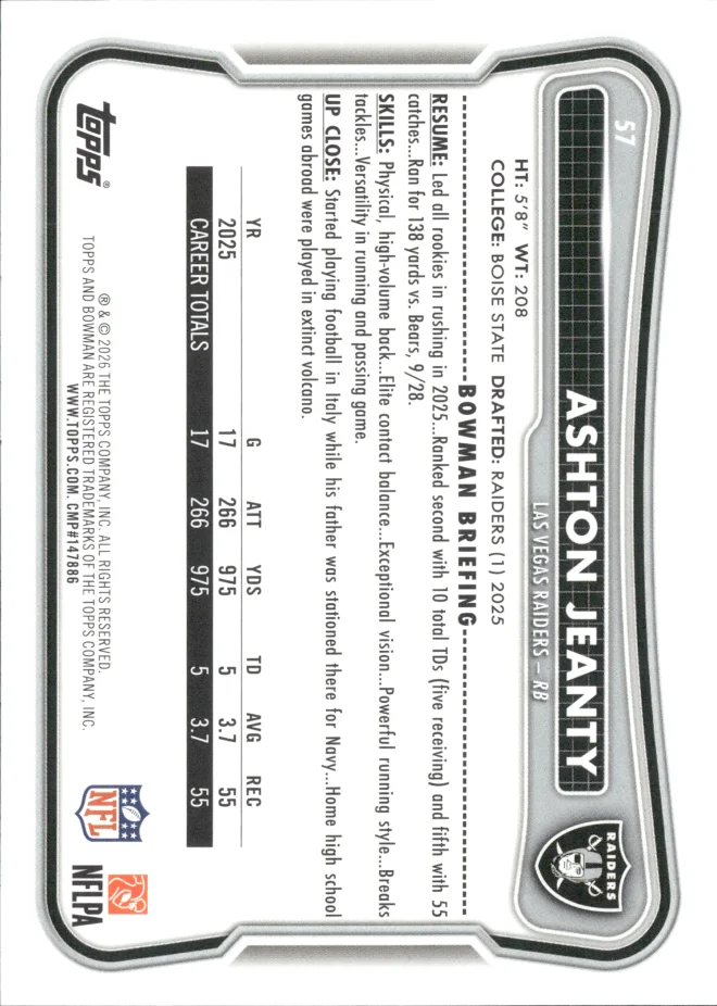 Ashton Jeanty card back