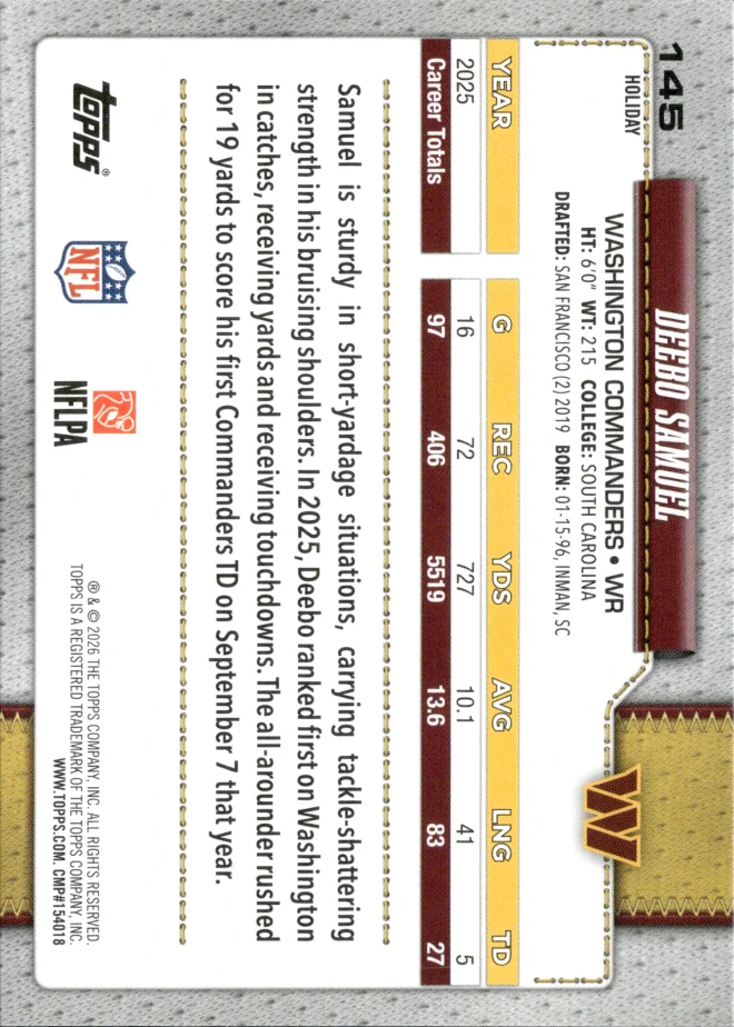 Deebo Samuel card back
