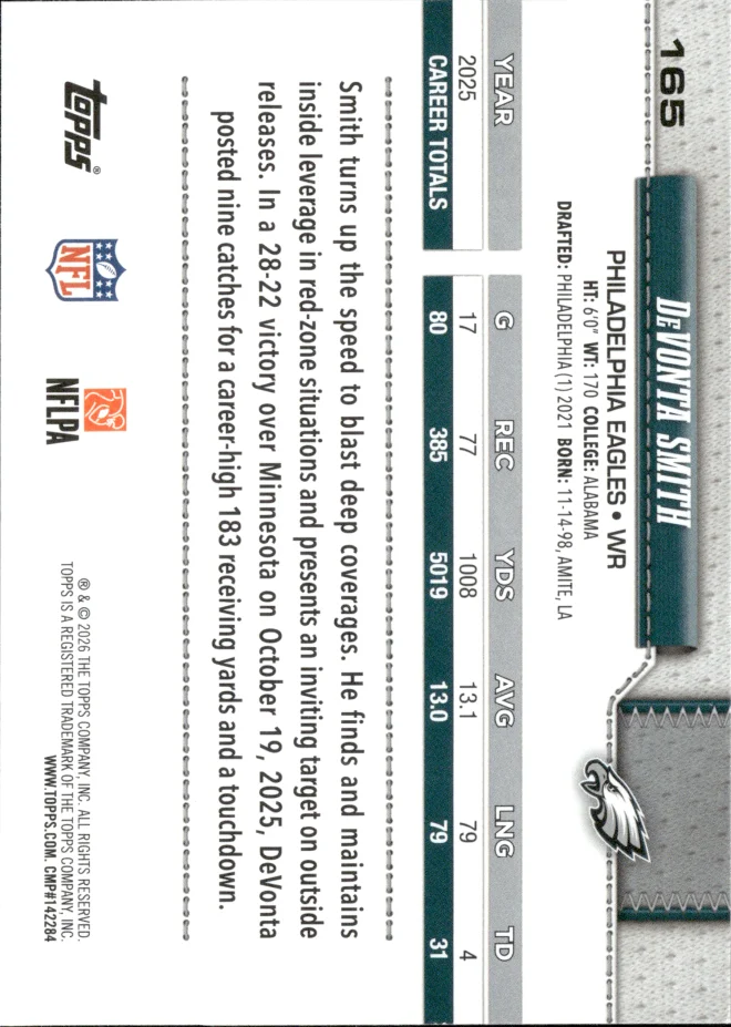 DeVonta Smith card back