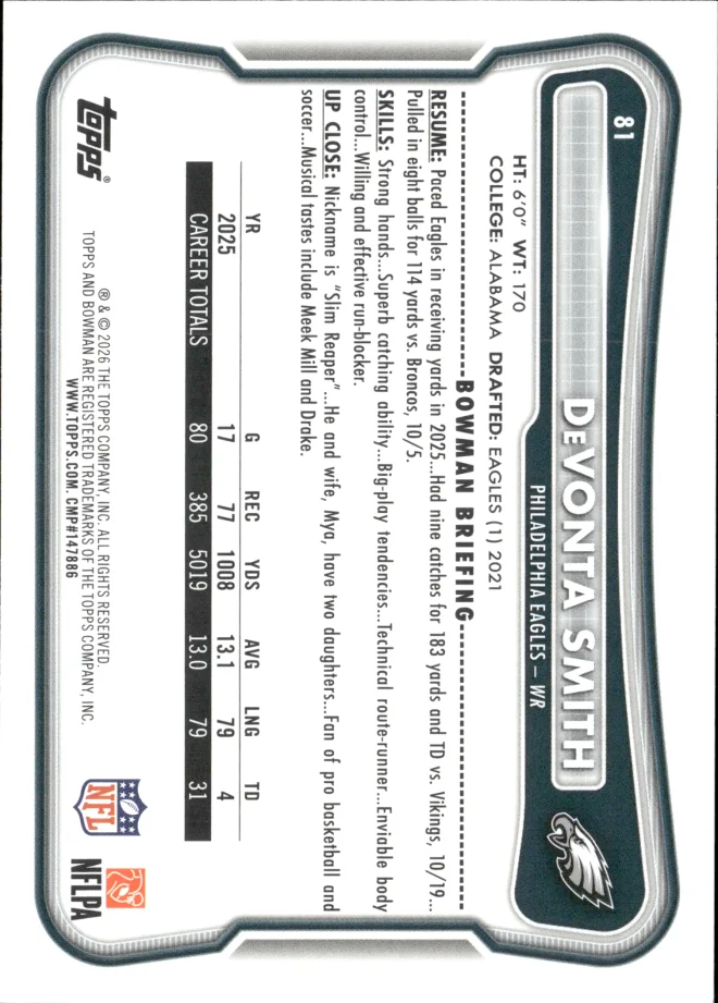 DeVonta Smith card back