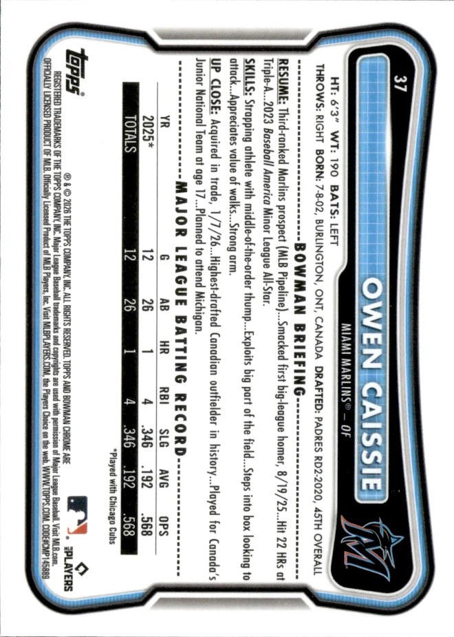 Owen Caissie card back