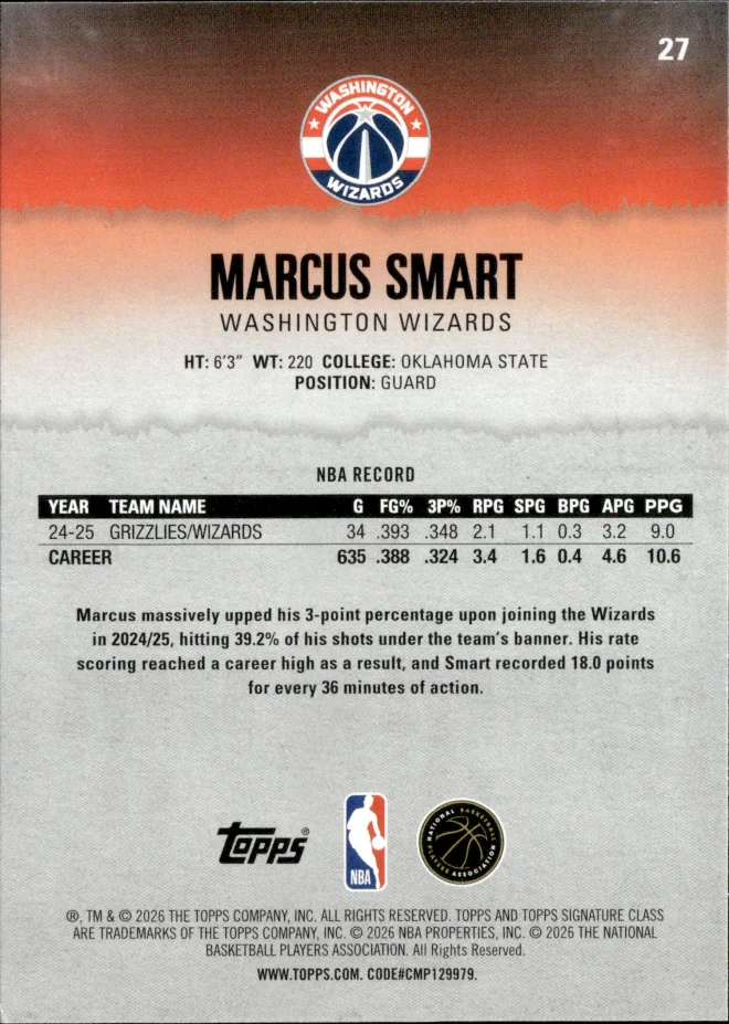 Marcus Smart card back