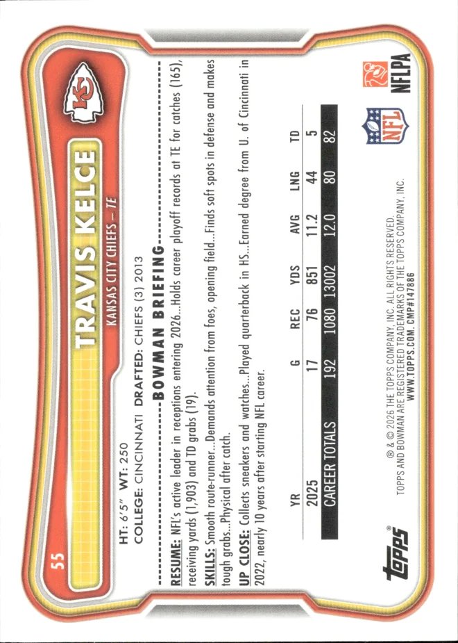 Travis Kelce card back