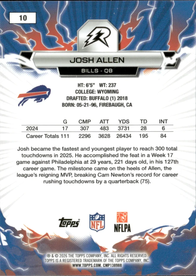 Josh Allen card back