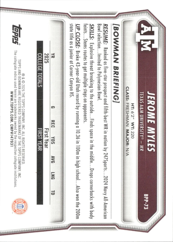 Jerome Myles card back