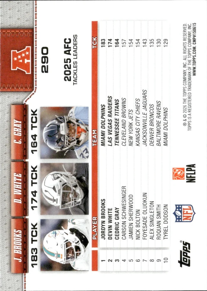 Jordyn Brooks / Devin White / Cedric Gray card back
