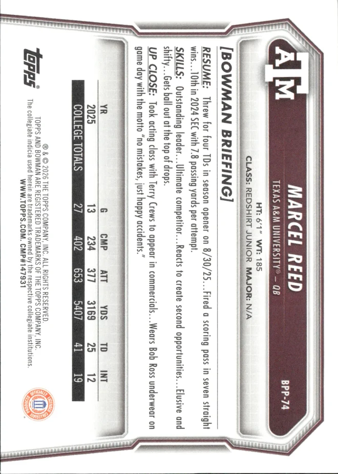 Marcel Reed card back