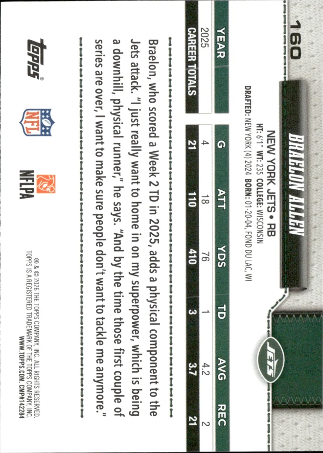 Braelon Allen card back