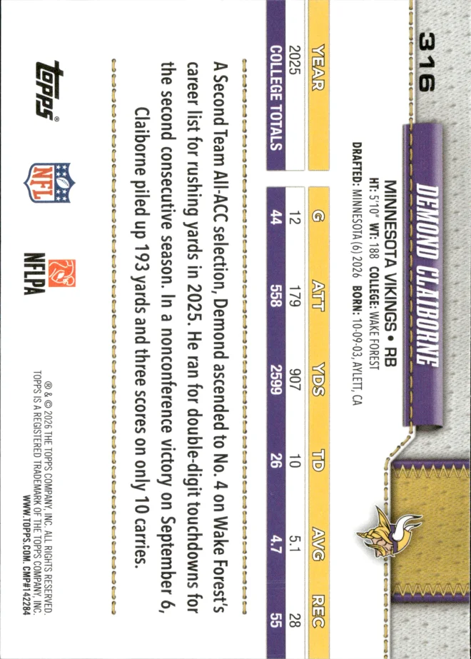 Demond Claiborne card back
