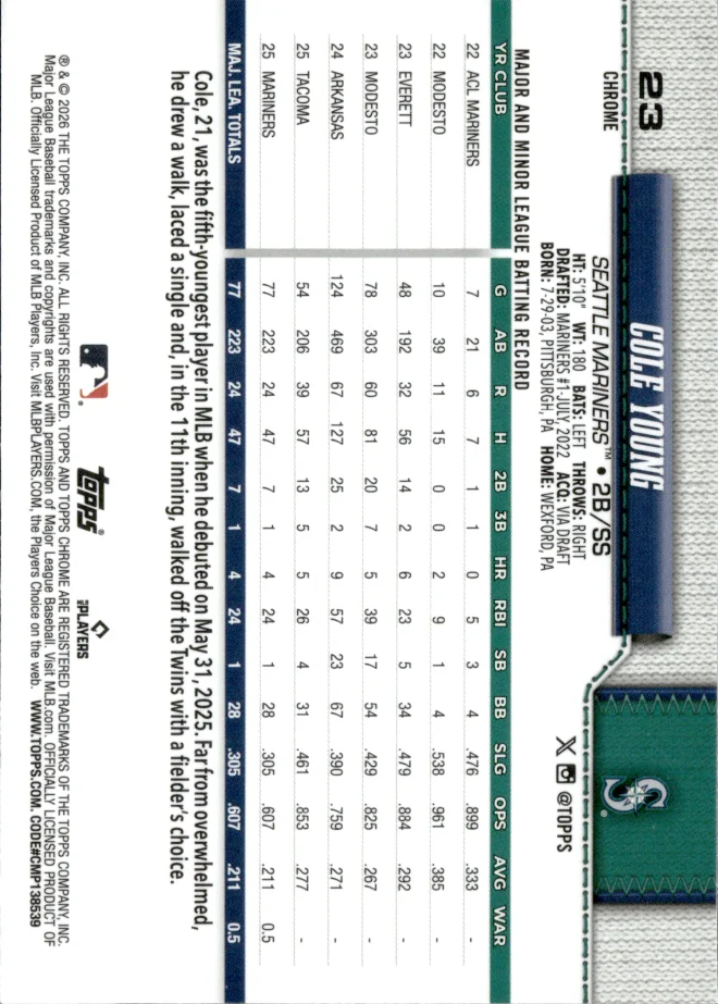 Cole Young card back