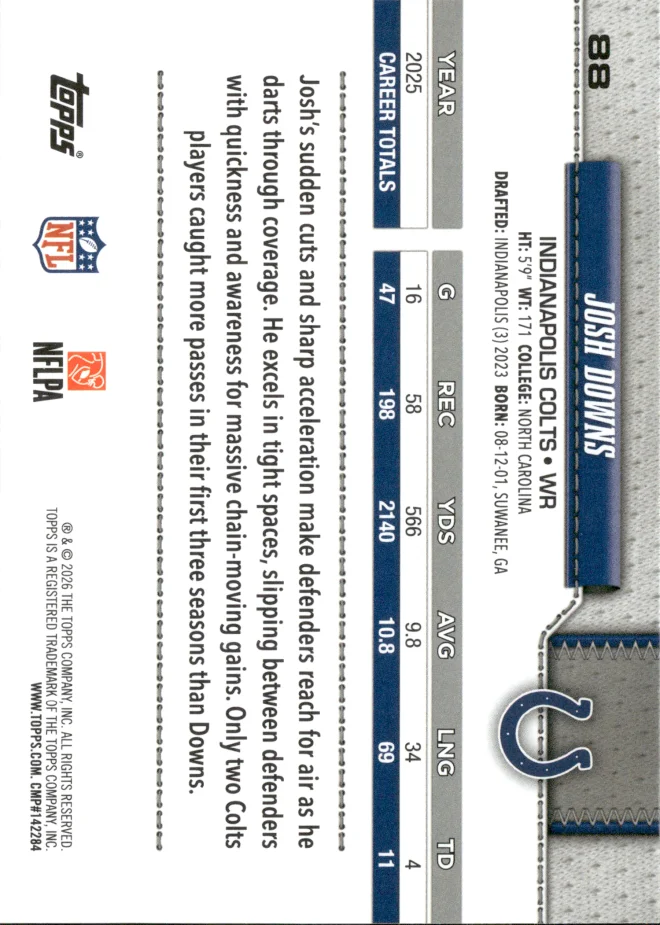 Josh Downs card back