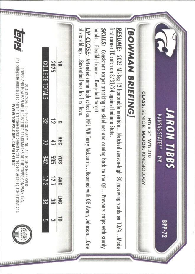 Jaron Tibbs card back