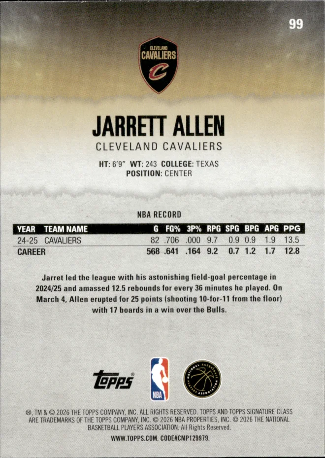 Jarrett Allen card back