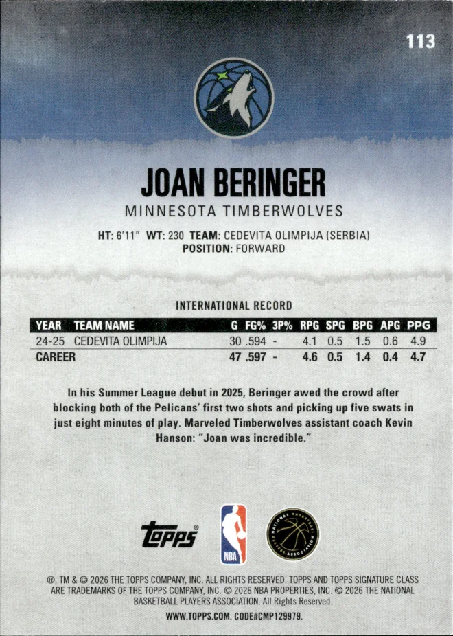 Joan Beringer card back