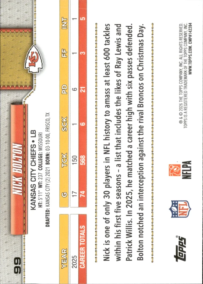 Nick Bolton card back