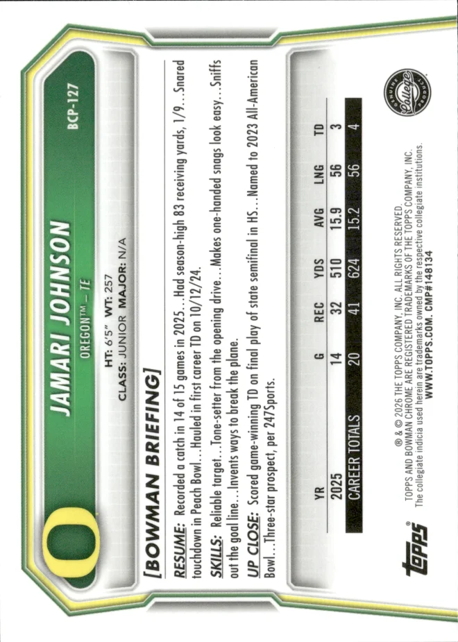 Jamari Johnson card back